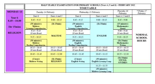 Half Yealry Exams 2012